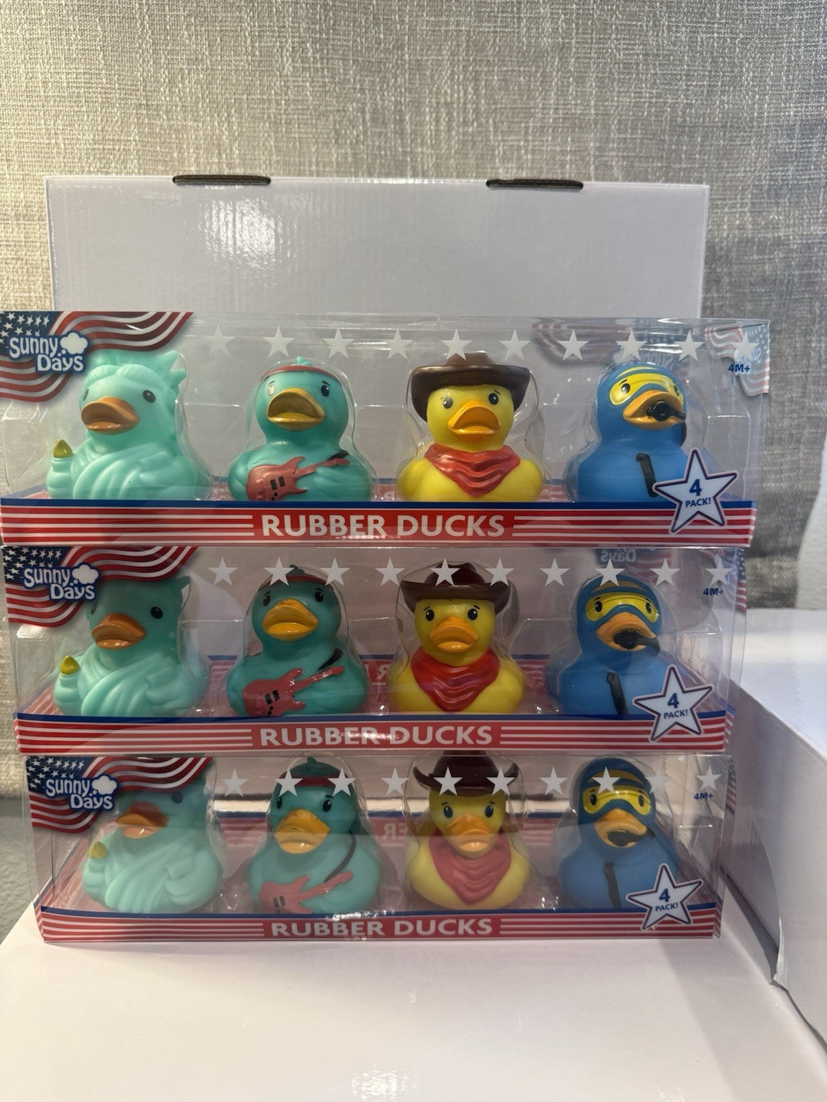 🦆🤠🗽🇺🇸 Sunny Days Patriotic Rubber Duck Set 4‑Pack USA Theme NEW  🦆🤠🗽🇺🇸