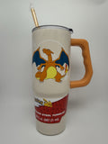 Pokemon Charizard Stainless Steel Tumbler with Lid, Handle and Straw 30oz NEW